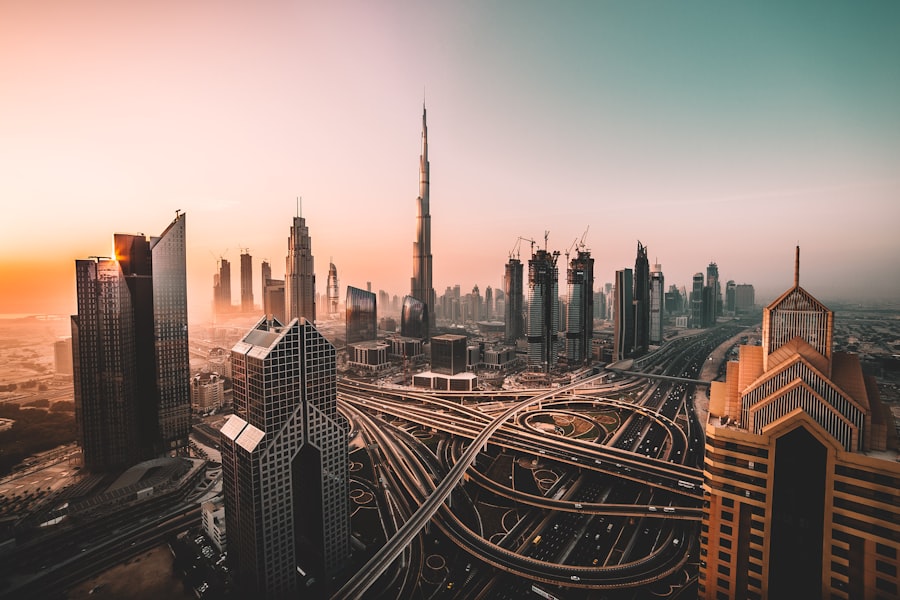 Dubai skyline at sunrise with the Burj Khalifa, representing the firm's forward-looking approach